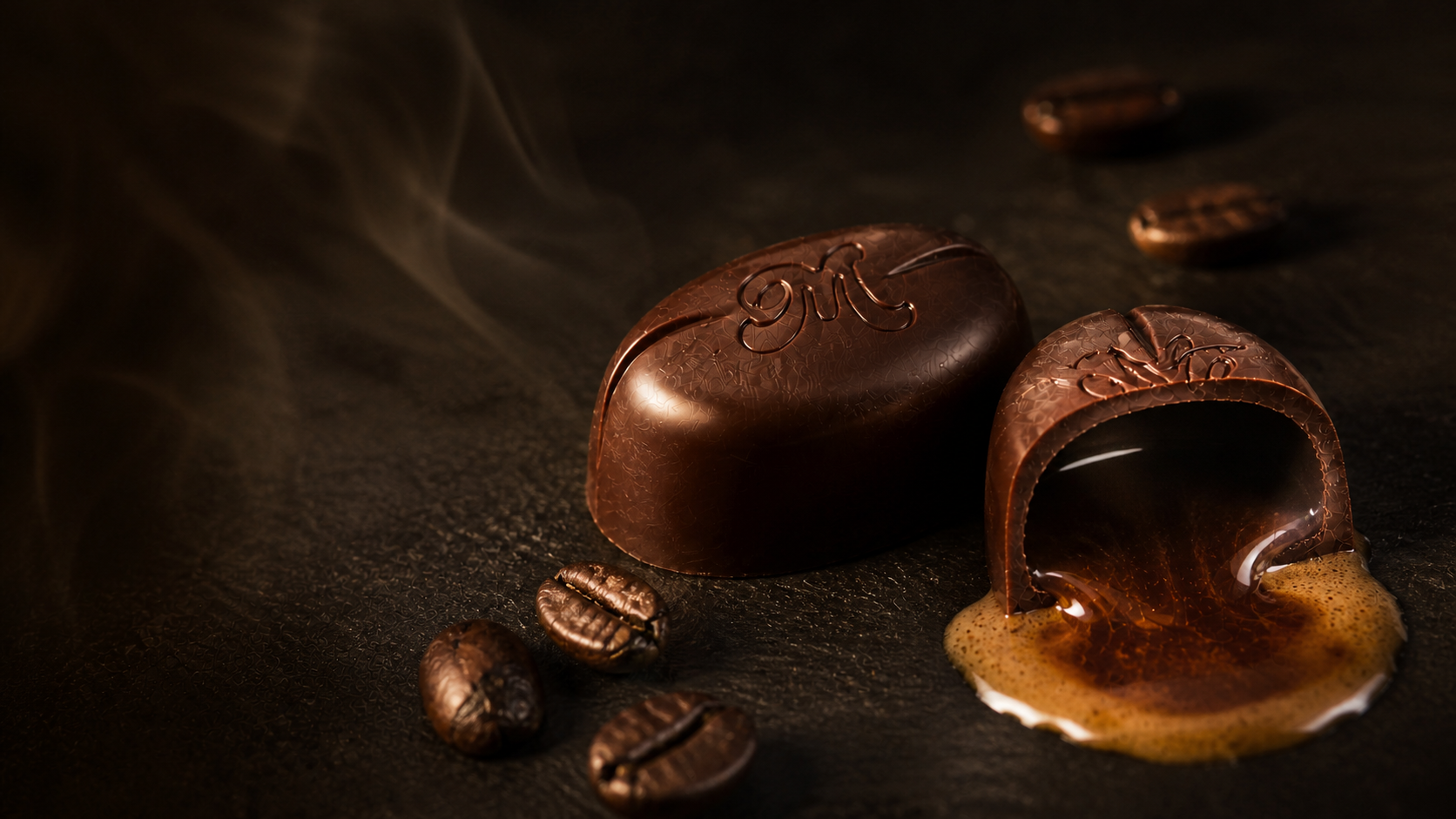 MochaMelts dark-chocolate pralines with a liquid espresso centre