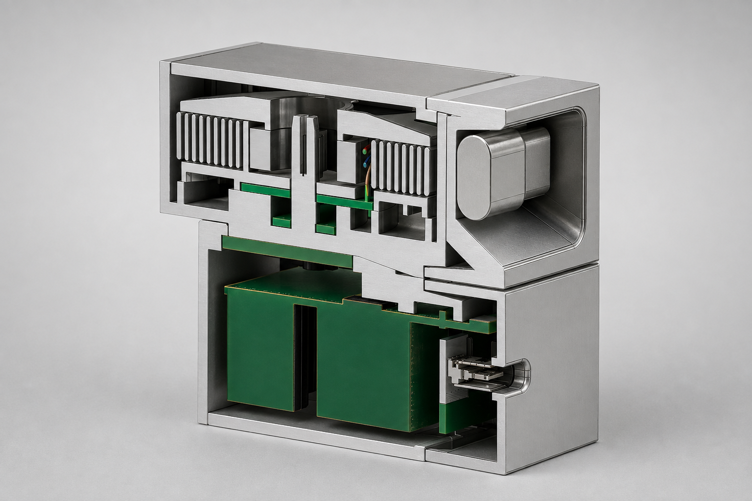 CableX cutaway showing the internal arrangement of the enclosure, cable mechanism and circuit boards