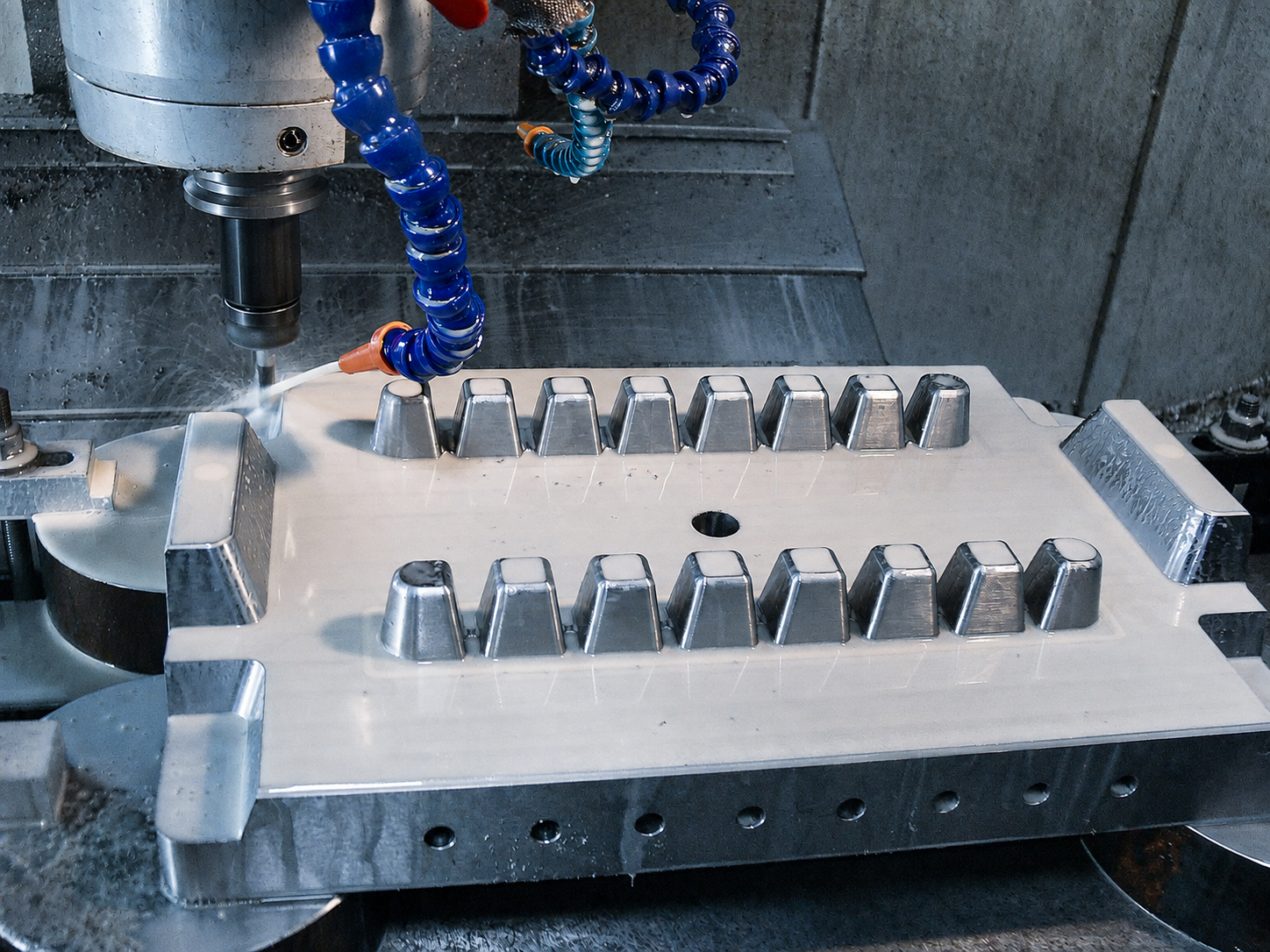 CNC machining the matching mould insert with two rows of tray cores