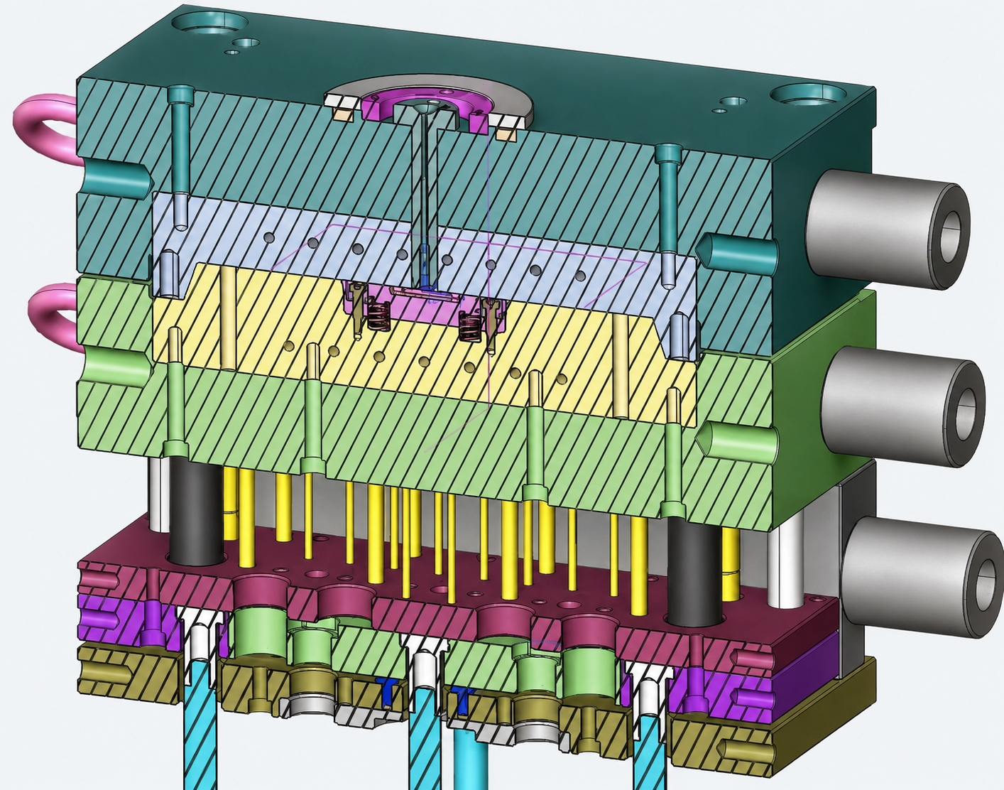 Section through the same tray mould showing its internal construction
